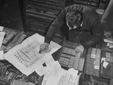 Man Working in Composing Room of Polish Peasant Party Newspaper