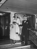 Married Burgess Meredith and Paulette Goddard Wearing Formal Dress Aboard Liner Queen Elizabeth