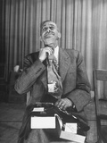 Fred Freer Holding One of the Ties He Just Bought Up to His Neck Premium Photographic Print