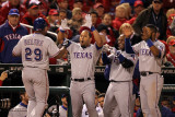 Texas Rangers v St Louis Cardinals, St Louis, MO - Oct. 27: Adrian Beltre and Yorvit Torrealba