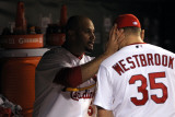 Texas Rangers v St Louis Cardinals, St Louis, MO - Oct. 27: Albert Pujols and Jake Westbrook