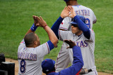 Texas Rangers v Detroit Tigers - Game Five, Detroit, MI - Oct. 13: Ian Kinsler and Yorvit Torrealba