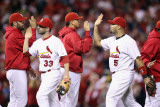 Brewers v St. Louis Cardinals - G. Three, St Louis, MO - Oct. 12: Daniel Descalso and Albert Pujols