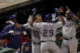 Rangers v Cardinals - Oct. 27: Adrian Beltre, Ron Washington, Yorvit Torrealba and Elvis Andrus