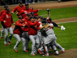 Cardinals v Milwaukee Brewers - G. Six, Milwaukee, WI - Oct. 16: Jason Motte and Yadier Molina