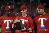 Detroit Tigers v Rangers - Arlington, TX - Oct. 15: Michael Young, Ron Washington and Nelson Cruz