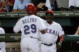 Detroit Tigers v Texas Rangers - G. Six, Arlington, TX - Oct. 15: Adrian Beltre and Ron Washington