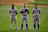 Game 7 - Rangers v Cardinals, St Louis, MO - October 28: Elvis Andrus, David Murphy and Ian Kinsler