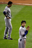 Game 7 - Rangers v Cardinals, St Louis, MO - October 28: Ian Kinsler and Michael Young