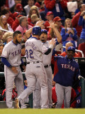 Rangers v Cardinals - Oct. 28: Josh Hamilton, Elvis Andrus, Yorvit Torrealba and Ron Washington