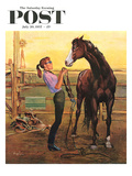 Buy "Putting on the Bridle" Saturday Evening Post Cover, July 20, 1957 at AllPosters.com