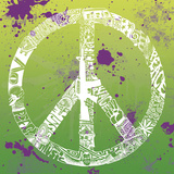 Peace, Love, Music (on green) Art Print