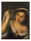 Buy A Young Girl Raising Her Veil Half Length Wearing a Green, Laced Bodice over a White Shirt at AllPosters.com