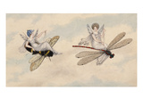 Buy Two Fairies Flying Through the Air, One Seated on a Bee and the Other on a Dragonfly at AllPosters.com