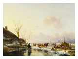 Skaters by a Booth on a Frozen River