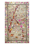 A Wall Hanging of Pearl Grey Silk Embroidered with a Menagerie of Exotic Animals, Including?