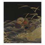 A Roironuri Ground Suzuribako Depicting Two Mandarin Ducks
