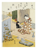 Buy A Courtesan Seated on a Veranda Brushing Her Teeth and Pensively Looking at Flowering Morning Glory at AllPosters.com