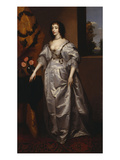 Portrait of Queen Henrietta-Maria, Full Length Wearing a Grey Satin Dress, by a Table, with a…