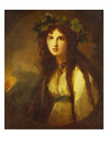Buy Portrait of Lady Hamilton as a Bacchante, Half Length, in a White Dress with a Blue Sash and a... at AllPosters.com