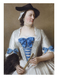 Portrait of Lady Tyrrell, Three Quarter Length, in a White Silk Dress with Blue Watered Silk Bows…