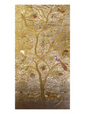 A Wall Hanging of Red Silk, Embroidered with a Tree of Life in Gilt Thread and Silks