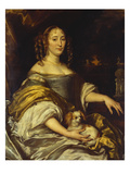 Portrait of a Young Lady, Seated Three-Quarter Length, in a Blue Dress, with a Lapdog, a Garden…