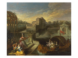 Buy Le Printemps: a Fete Champetre in a Water Garden with Figures in a Boat at AllPosters.com