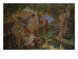 Nymphs Eating Fruits and Making Music on a Balcony in an Arcadian Landscape