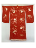 Buy A Furisode of Red Silk Crepe Damask Embroidered in Coloured Silks and Couched Gilt Threads with... at AllPosters.com