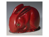 A Carved Purpurine Figure of a Rabbit with Faceted Demantoid Garnet Eyes