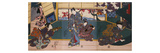Three Oban Triptychs Depicting Ladies and Gentleman in a Blossoming Garden