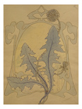 Design of Dandelions Against a Sinuous Art Nouveau Background