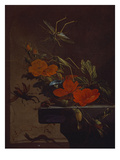 Buy A Bouquet of Roses,  Morning Glory and Hazelnuts on a Ledge, with Grasshoppers, a Stag Beetle and... at AllPosters.com