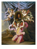Angels Supporting an Oval Portrait of Louis Xiv before a Draped Curtain in a Landscape