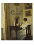 An Interior with a Girl Reading at a Desk
