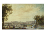 A View of the Grand Trianon, Versailles, with Figures and Vessels on the Canal