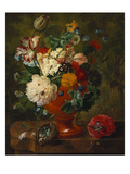 Buy Summer Flowers in an Urn with a Bird Nest on a Marble Ledge at AllPosters.com