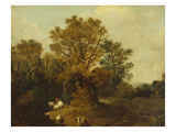 Buy A Wooded Landscape with Faggot Gatherers by a Path, a White Horse Tethered Beyond at AllPosters.com
