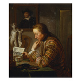 A Gentleman Seated at a Table Reading by Candlelight
