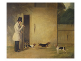 A Beagler Standing at the Door of the Kennels Calling Out the Beagles