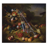 Mixed Fruit with a Monkey, a Parrot, a Jay and Two Finches in Landscapes