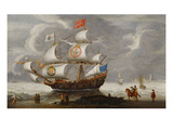 Buy A Three-Master Setting Out from an Estuary with Elegant Riders Waving Goodb at AllPosters.com