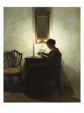 A Woman Reading by Candlelight in an Interior Giclee Print
