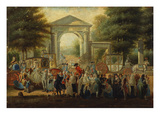 Elegant Ladies, Courtiers, Priests and Soldiers Congregating Outside the Portalada De Villanueva…