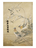 An Embroidered Picture, with Two Silver Pheasants in a Rocky Landscape with Plum Blossom and…
