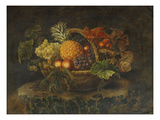 A Basket of Grapes, Peaches and a Pineapple on a Rock in a Landscape