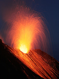 Strombolian Eruption of Stromboli Volcano, Aeolian Islands, Mediterranian Sea, Italy