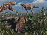 Buy Two T. Rex Dinosaurs Confront Each Other over a Dead Triceratops at AllPosters.com