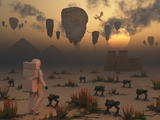 A Lone Astronaut Confronts a Surreal Scene Out of Ancient Egypt